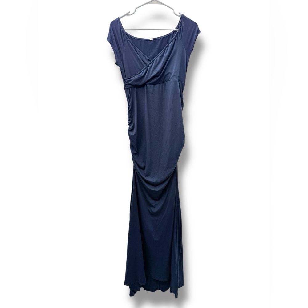 PinkBlush Navy Blue Maternity Maxi Dress Women’s Size Small Ruched Sides
